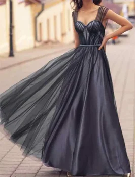 A-Line İmparatorluğu Zarif Nişan Balo Elbise Sevgiliye Boyun Çizgisi Kolsuz Kat Uzunluk Tül Pleats elbiseler de soirée