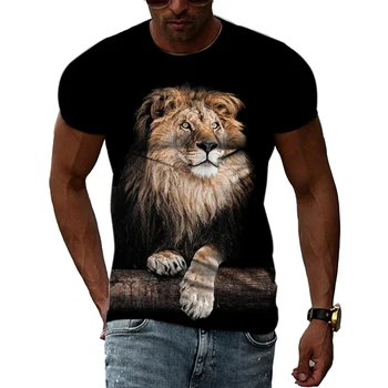 Sıcak Satış Yeni 3D Hayvan Aslan erkek tişört Yaz Moda Sokak Sert Adam Trend Gömlek Kişilik Harajuku Baskı Kısa Kollu