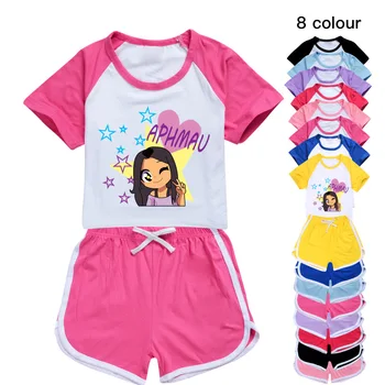 Aphmau Yaz Tee Kızlar Çocuk Tshirt Şort 2 parçalı Karton Baskı Set Tshirt Çocuklar Çocuklar için Bebek Kız Kısa Kollu Elbise