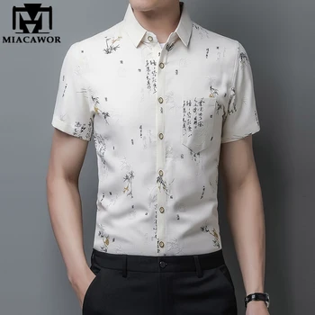 Yeni Moda Erkek Gömlek Çin Tarzı Pamuk Keten Yaz Kısa Kollu Casual Gömlek Slim Fit Camisa Masculina Erkek Giyim C774
