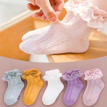 3 Pairs Kız Çorap Bahar Pamuk Çocuk Dans Çorap Örgü Moda Elastik Beyaz Dantel Çiçekler Fırfır Çocuklar Sevimli Prenses Çorap