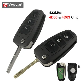 YIQIXIN 3 Düğmeler Araba Uzaktan Anahtar Ford Mondeo Için C-Max 2011 2012 Odak Fiesta 433 MHz 4D63 4D60 Çip 80 Bit HU101 / FU21 Bıçak