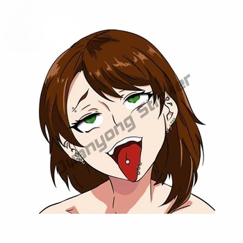 Karikatür Anime Graffiti Dil Tırnak Ahegao Yüz Anime Araba Sticker Tampon Windows Gövde Cam Çıkartması VAN Dekorasyon PVC13x13cm