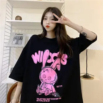 Sevimli Anime Kadın T-shirt Baskı Ayı Komik Büyük Boy T Shirt kadın kıyafetleri Kısa Kollu Harajuku Gotik Üstleri Streetwear