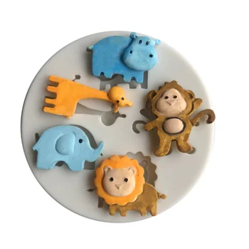 Aslan Hippo şeker kek dekorasyon küçük hayvan zürafa fil silikon kalıp kuru hız bisküvi kalıp
