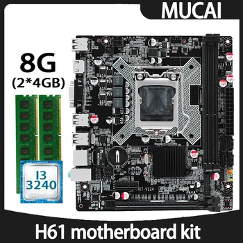MUCAI H61 Anakart LGA 1155 Kiti Seti Intel Core i3 3240 CPU İşlemci Ve DDR3 8GB(2*4GB) 1600MHZ RAM Bellek pc bilgisayar