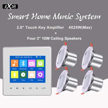Mini Duvar Amplifikatör Bluetooth Akıllı Ev Stereo Ses Sistemi 4 Kanal Dokunmatik Ekran Arka Plan Müzik Ses AUX FM Radyo Kapalı