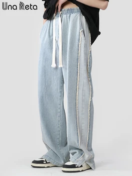 Una Reta Erkek Kot Yeni Hip Hop Denim erkek Pantolon Jean Streetwear Harajuku Düz Patchwork Çift Pantolon Kot