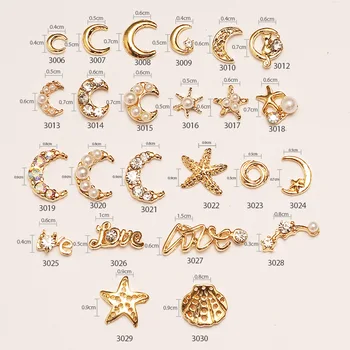 20 adet Japon Yeni 3D Metal elmas tırnak süsü Sanat Yıldız Ay Denizyıldızı AŞK Kabuk Tarzı Dekorasyon Manikür Takı