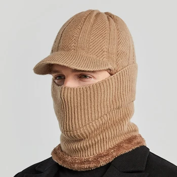 Erkekler Yeni Kış erkek Şapka Sıcak kulak koruyucu Rüzgar Geçirmez Erkek Eşarp Yüz Maskesi Entegre Örme Şapka güneşlikler Kapaklar
