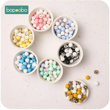 Bopoobo 50 Adet Karışık Renkli Silikon Boncuk 12mm Bebek Diş Kaşıyıcı BPA Ücretsiz Gıda Sınıfı Silikon Diş Kaşıyıcı DIY bilezik Emzik Zinciri