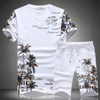 2021 Yeni Yaz plaj şortu Setleri Erkekler Rahat Hindistan Cevizi Adası Baskı Takım Elbise Erkek Giyim Takım Elbise Erkek Setleri T Gömlek + Pantolon 5XL