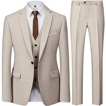 19 Renk / 2022 Moda erkek Rahat takım elbise 3 Parça Set / Erkek İki Düğme Blazers Pantolon Pantolon Yelek Yelek