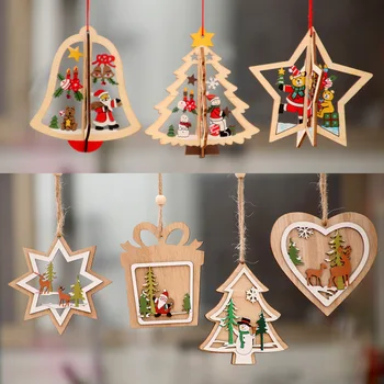 Yeni Yıl 2022 Noel Noel Ağacı Süsler Ahşap Boyalı Ahşap el sanatları Doğum Noel Süslemeleri Ev Partisi için DIY Çocuk Hediyeler