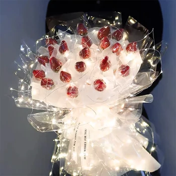 30 LEDs ışık çiçekler sarma cam kağıt hediye buket ambalaj aksesuarları düğün doğum günü partisi dekorasyon malzemeleri için