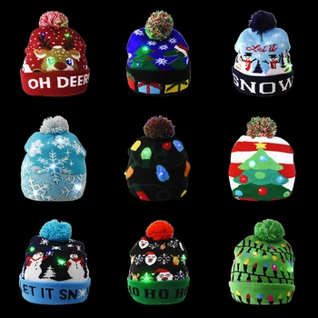 Unisex Komik led ışık Örme Noel Şapka Çocuk Yetişkin Şapka Noel Dekorları Yeni Yıl Hediye 9 Tür Parti Şapka(düğme Pil Dahil)