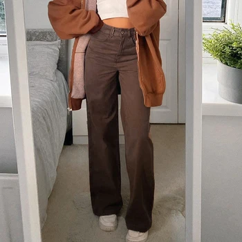 Vintage Y2K Joggers Kadınlar kargo pantolon 90s Streetwear Karamel Kahverengi Düşük Bel E-kız Estetik Gevşek Düz Pantolon Kadın
