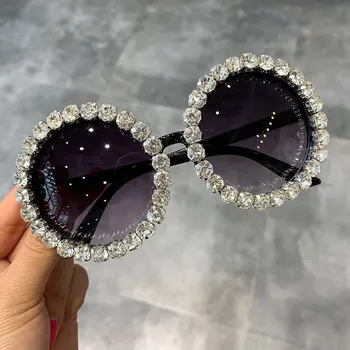 Sıcak satış özel logo özel etiket moda yuvarlak lüks shades bling elmas güneş gözlüğü kristal kadın güneş gözlüğü moda