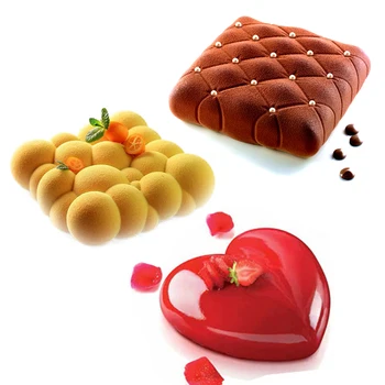60 Tasarımlar Silikon Kek Kalıbı Fransız Tatlı Mousse Kalıp Yuvarlak Kalp Şeklinde Pişirme Formları Pan Mutfak Bakeware Aracı
