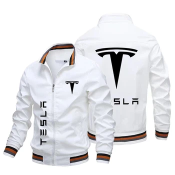 İlkbahar ve sonbahar yüksek kaliteli erkek ceket trendi yeni TESLA araba logosu baskılı erkek Ceket nefes erkek üst