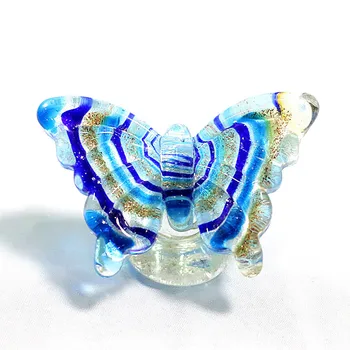 Mavi Murano Cam Kelebek Heykelcik Güzel Altın Folyo Sevimli Mini Böcek Hayvan Süs Yaratıcı Ev masa süsü Aksesuarları