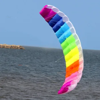 Spor Uçurtma Uçurtma, Büyük Açık Plaj Uçurtma Sörfü Dublör Paraşüt Yumuşak Parafoil Uçurtma Sörfü 1.4 2//2.7 m Gökkuşağı Çift Çizgi 