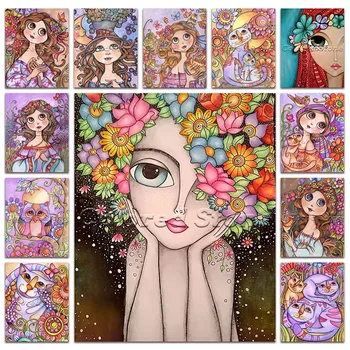 5D DİY Elmas nakış Karikatür prenses kedi Yuvarlak Elmas boyama Çapraz dikiş çiçek kız Tam Kare Elmas mozaik güzellik