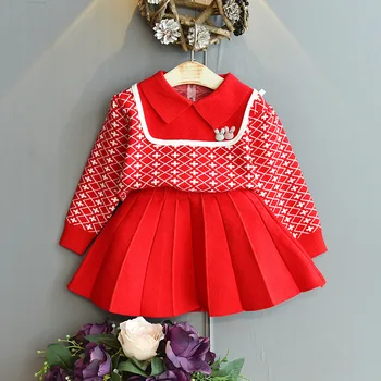 Sonbahar Kış Bebek Kız Örme Gevşek Kazak + Örgü Pilili Etek 2 adet Set Yürüyor Çocuk Sıcak Elbise Çocuk Noel Giysileri