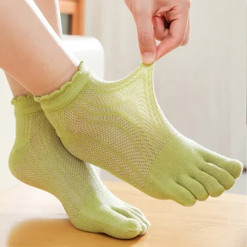 Kadın Pamuk Beş Parmak Çorap Fırfır Düz Renk 5 Ayak Kısa Deodorant Rahat Ter emici Yaz spor çoraplar