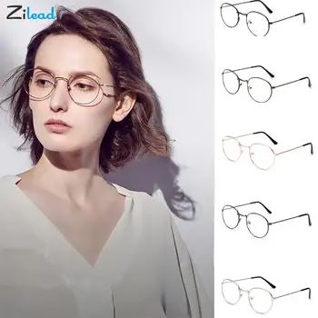 Zilead Diyoptri 0+1+1.5+2+2.5+3+3.5+4 Metal okuma gözlüğü Kadın ve Erkek Yuvarlak Şeffaf Lens Presbiyopik Gözlük Optik Gözlük