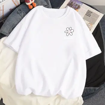 32 Renk %100 % Pamuk Yaz Harajuku Anime Kawaii Çiçek Baskı Kadın Casual Tees En Gevşek Kısa Kollu T-Shirt kadın kıyafetleri
