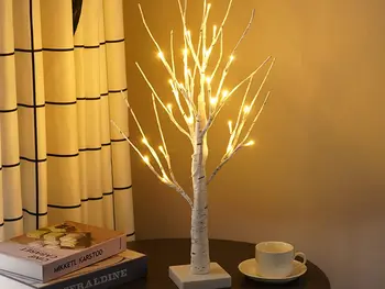 60 CM noel dekorasyon huş ağacı ışık pil / USB kumandalı sıcak beyaz ışıklı ağaç festivali tatil parti masa süsü