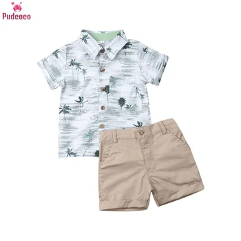 Çocuk Yaz Giyim 2 ADET Set Yürüyor Çocuk Erkek Bebek Hindistan Cevizi Ağacı Üstleri T-shirt + Şort Pantolon Kıyafetler Kısa Kollu Elbise 1-6T