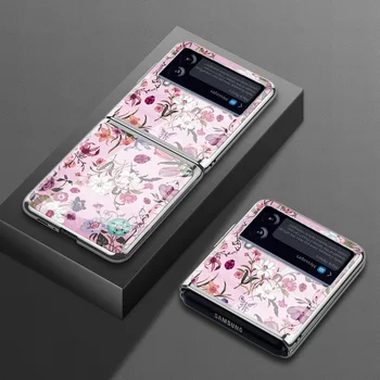 Retro Çiçek samsung kılıfı Galaxy Z Flip3 Durumda Temperli Cam Kapak Z Flip 3 4 Darbeye Dayanıklı Kabuk Samsung Z Flip4 Kılıfı