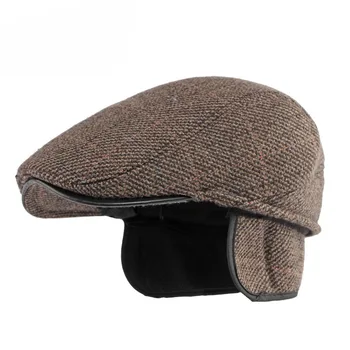 Yeni Kış Erkekler Soğuk Kulak Koruyucuları Bere İngiliz Vintage Orijinal Kalınlaşma Sıcak Doruğa Kap %2022 Erkek Pamuk Newsboy Şapka B55