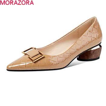 MORAZORA 2021 Büyük Boy 33-42 Kadın Pompaları Hakiki Deri Bayan tek ayakkabı Yaz Sığ Sivri Burun Ofis Elbise Ayakkabı