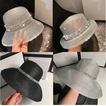 Panama güneş şapkası gümüş ipek ultra ince nefes yaz bayanlar kova şapka güneş şapkası hasır şapka sığ fedora şapka erkekler ve kadınlar