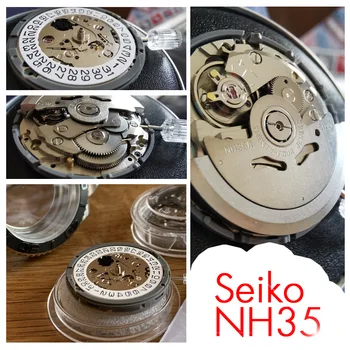 Japonya SEİKO NH35 NH36 Mekanik Hareket 24 Mücevher Lüks Marka İzle Taç 3.0 Yerine İçin Beyaz Tarih İle Otomatik Mekanizması 