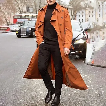 Erkek Palto Vintage Uzun Trençkot Erkekler Gevşek Parka Ceket Palto Erkek İş Siyah Uzun Katı Rüzgarlık Ceket Dış Giyim
