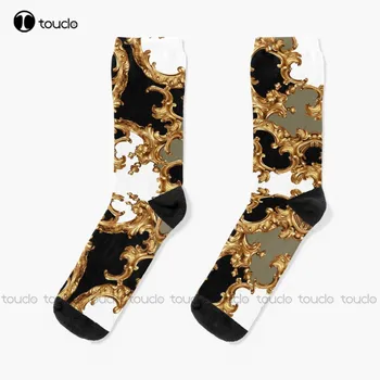 Altın Süs Barok Simetrik Çorap komik çoraplar Kadınlar İçin Kişiselleştirilmiş Özel Unisex Yetişkin Genç gençlik çorapları Moda Yeni